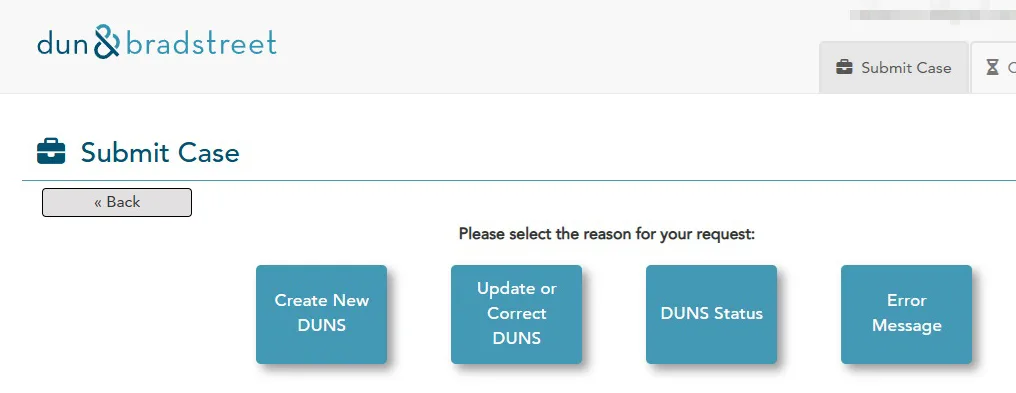 Create New DUNS 선택