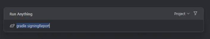 Run Anything 팝업에서 gradle signingReport 입력