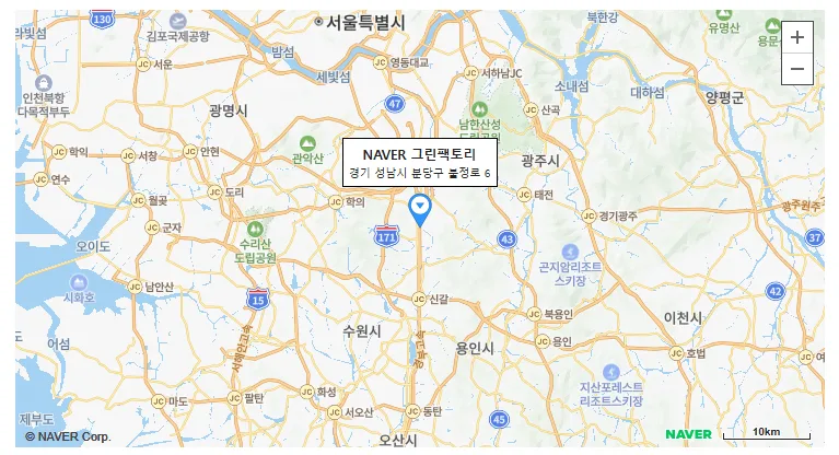 네이버지도에 줌컨트롤과 마커, 인포윈도우가 추가된 모습