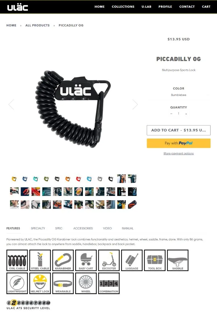 공식 홈페이지에 소개된 ULAC 피카딜리 OG 카라비너 모습