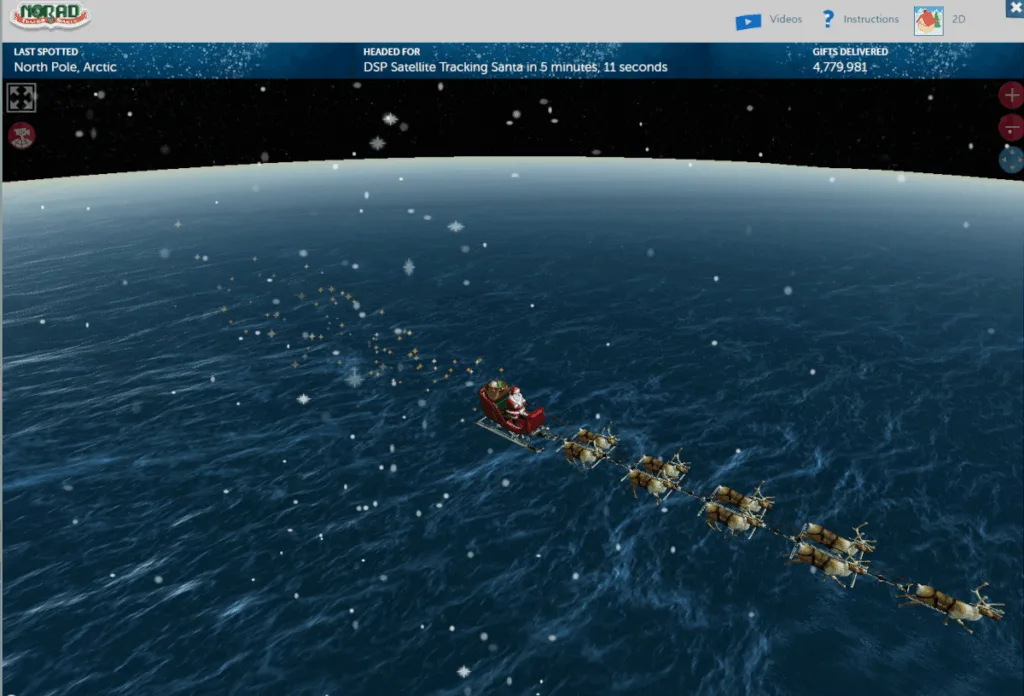 북극에서 출발하는 산타 할아버지와 루돌프 썰매