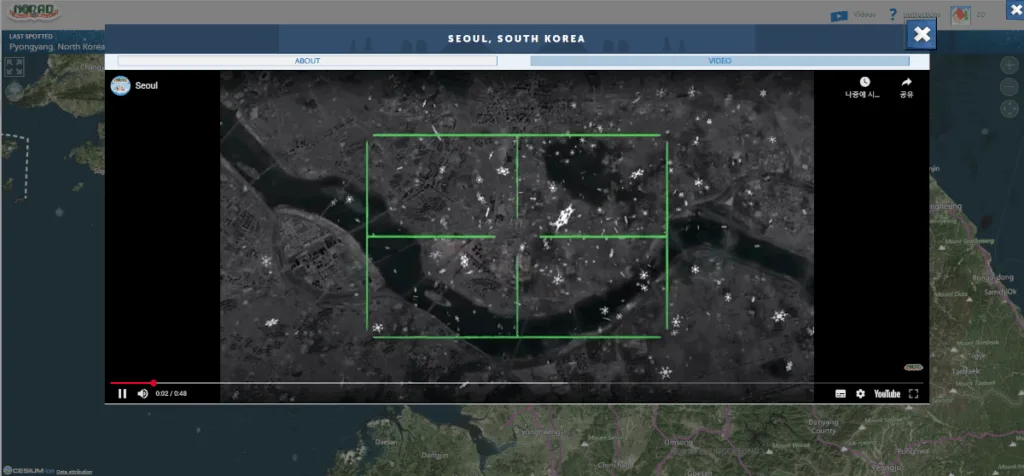 서울 상공에서 선물을 배달하는 산타 할아버지 영상