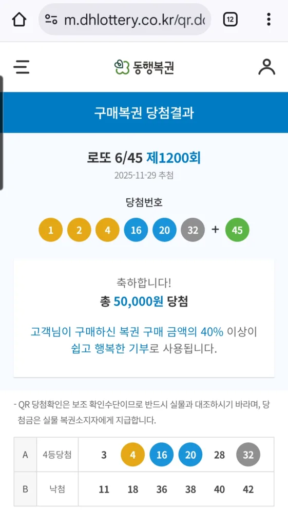 구매복권 당첨결과